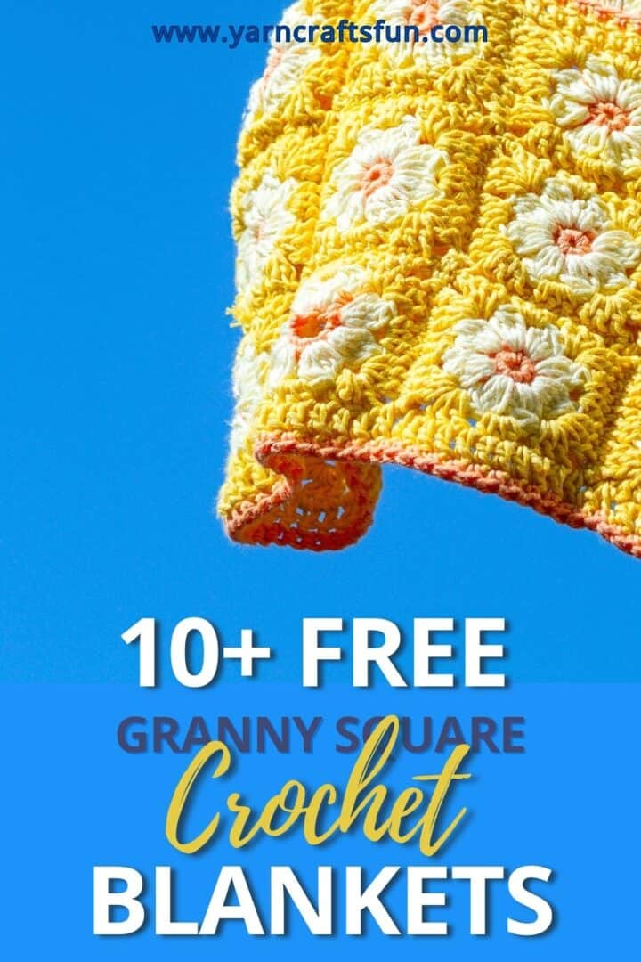 yellow grannie square blanket hanging in the air