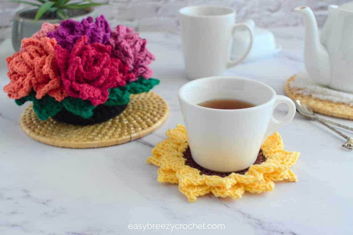 Image for Crochet Sunflower Coasters In A Pot