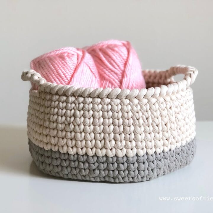Image for Knit Stitch Basket (Free Crochet Pattern) + Video Tutorials for Stitches